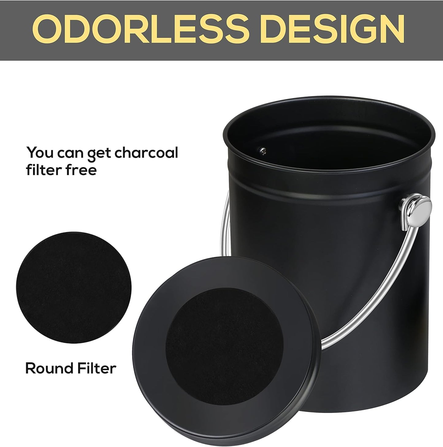 Utopia Kitchen Compost Bin for Kitchen Countertop, 1.3 Gallon Compost Bucket for Kitchen with Lid, Includes 1 Spare Charcoal Filter (Black)