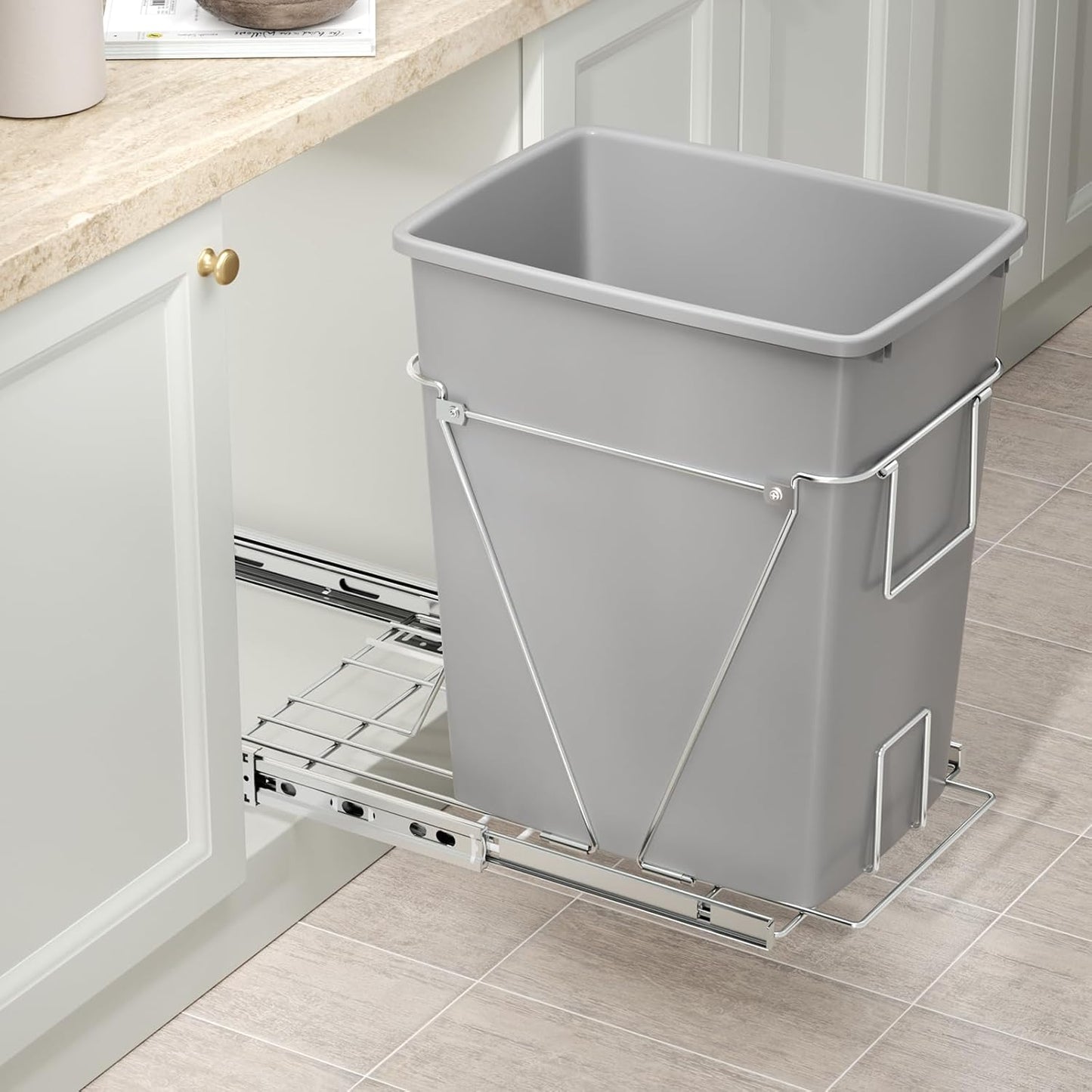 35 Quart Plastic Trash Can, Under Canbinet Waste Bin, 9-Gallons Slim Trash Can for Kitchen Bedroom Office Bathroom Under Sink Grey (2-Pack)