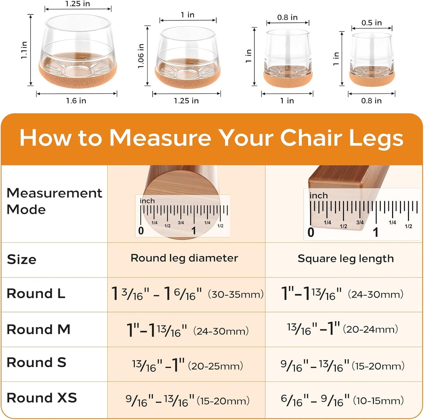 24 PCS Silicone & Felt Chair Leg Floor Protectors for Hardwood Floors - Furniture Pads, Chair Leg Covers/Cups - No Noise & Scratch-Proof - Round S (Fits 13/16"-1" / 20-25mm), Clear