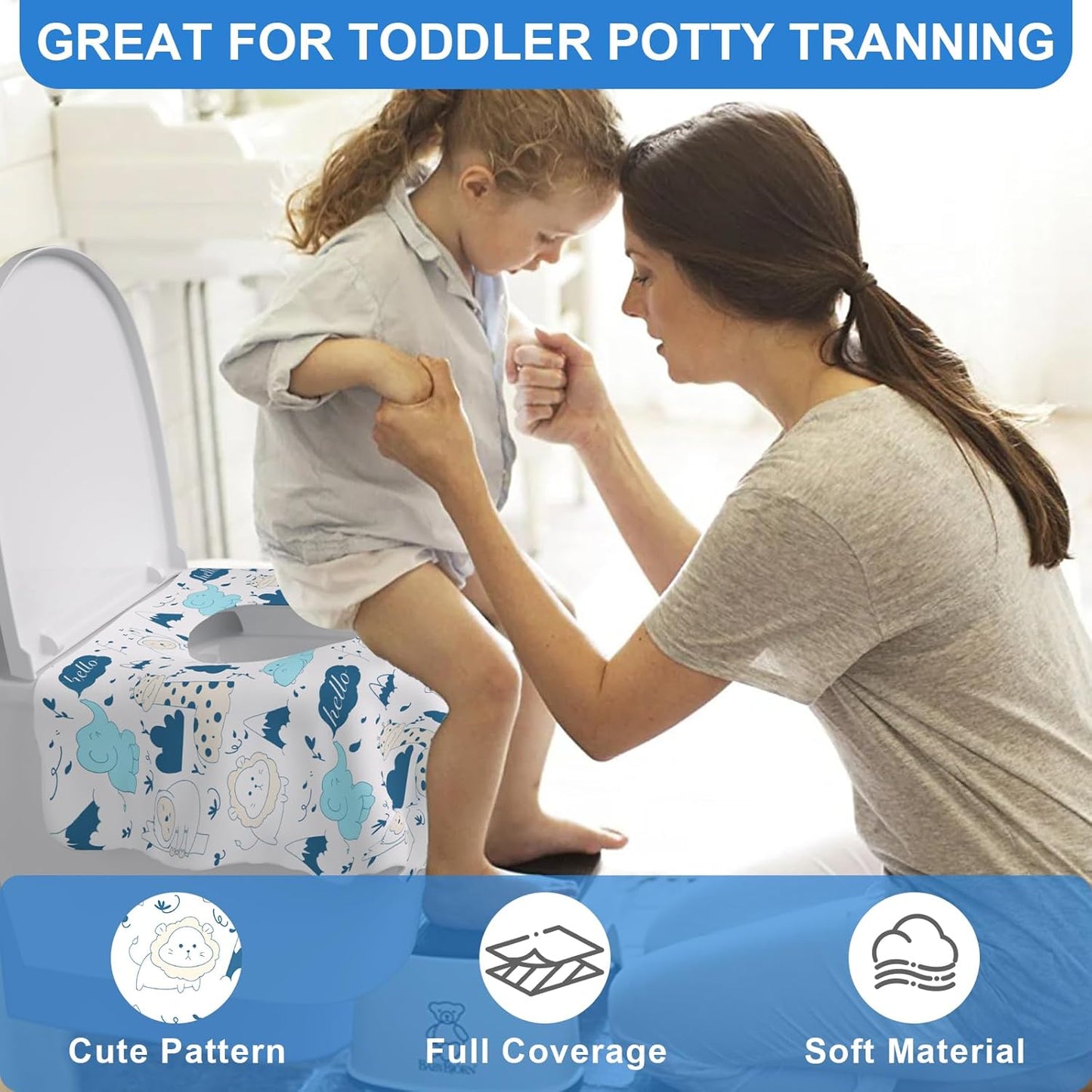 50 PCS Disposable Toilet Seat Covers, Extra Large Portable Potty Seat Covers for Toilet, Bathroom, Toddler & Kid Potty Training Seat Cover, Travel Essentials for Airplane, Trip-Animal