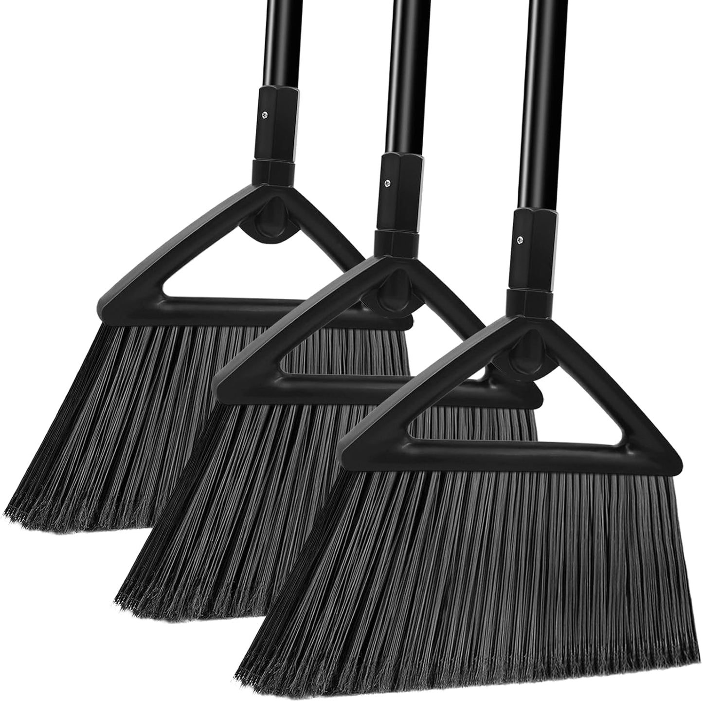 Heavy Duty Commercial Broom, 3 Pack Upgraded Angle Brooms for Sweeping Outdoor and Indoor, Perfect Black Brooms of House, Kitchen, Garage, Courtyard, Concrete