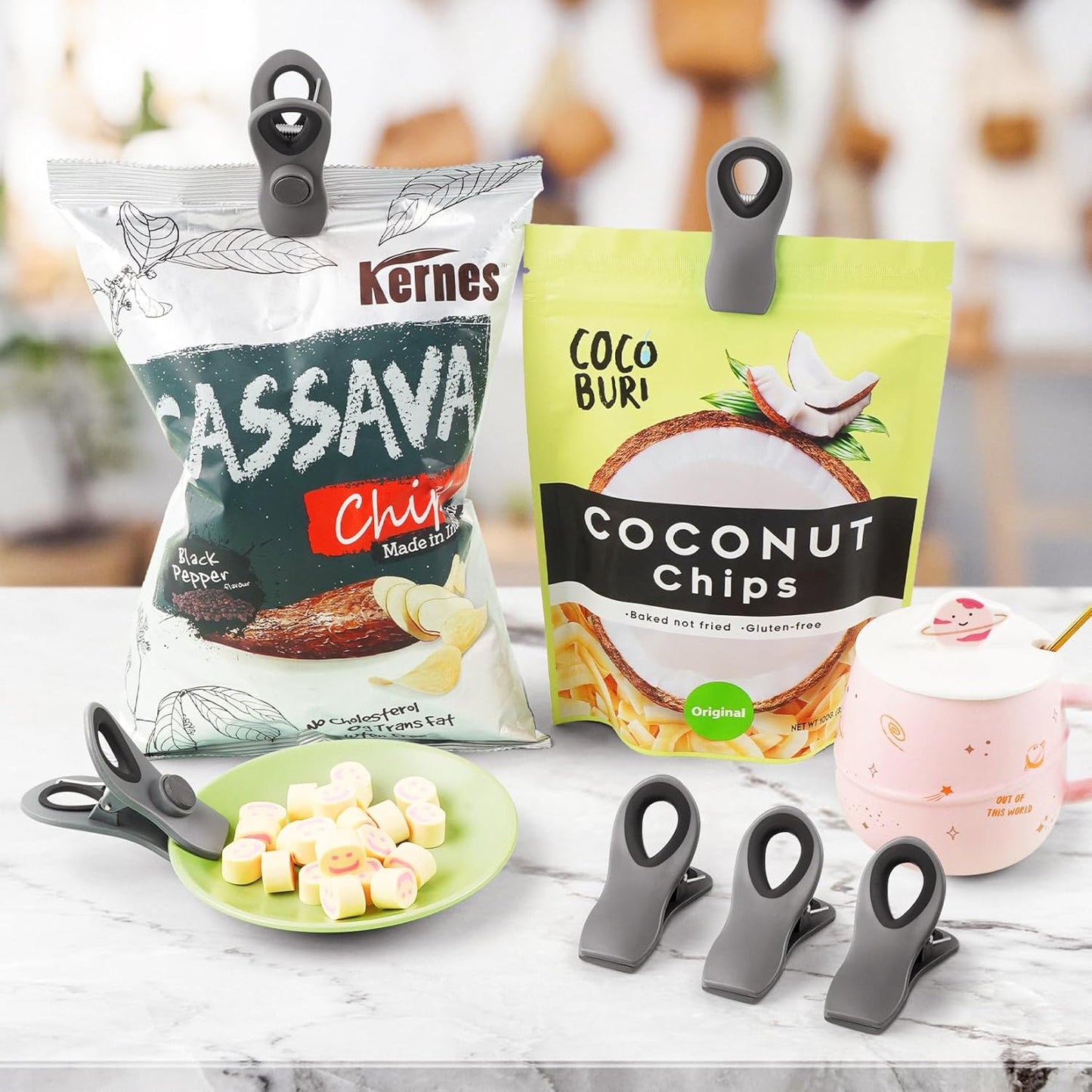 10 Pack Magnetic Chip Clips, Gray Plastic Snack Clips with Magnet for Refrigerator