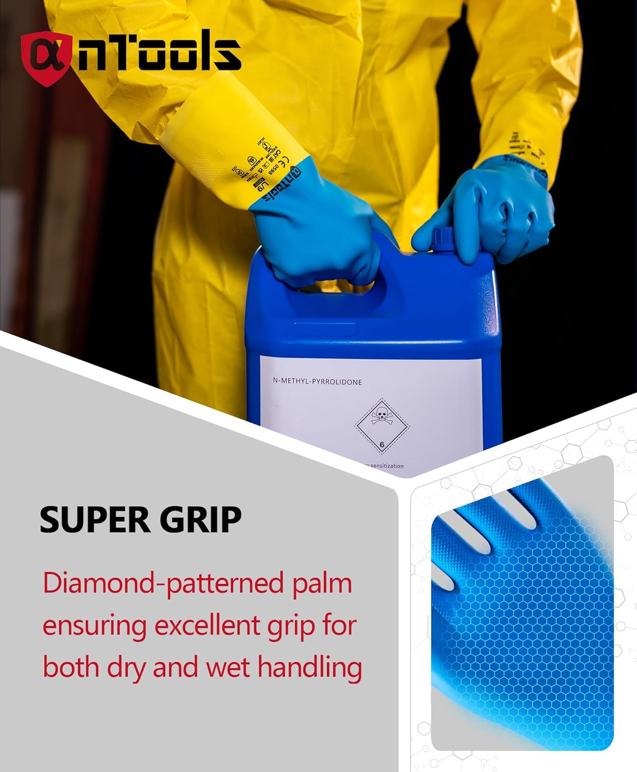 2 Pairs Neoprene and Rubber Blend Heavy-Duty Chemical Gloves, Protective industrial gloves for Resist Acid, Alkali, Hazmat, cleaning, dishwashing, Medium