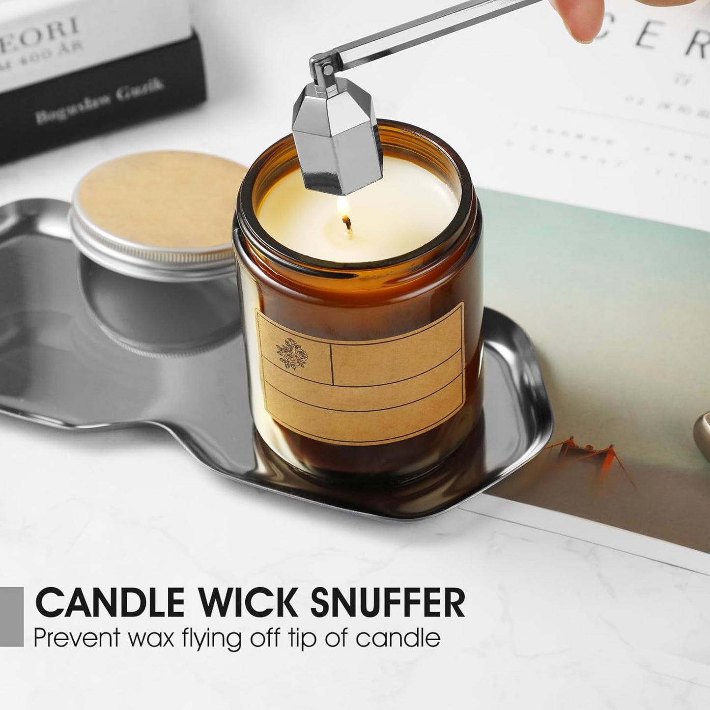 3-in-1 Candle Accessory Set, Wick Trimmer, Candle Snuffer, Wick Spoon, Stainless Steel Material Perfect for Candle Lovers (Silver)