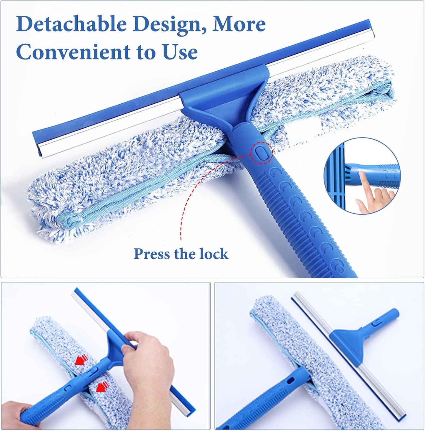 Squeegee for Window Shower Glass Door Cleaning, VOUBIEN Household Squeegee Window Cleaner 2 in 1 Kit with Long Handle, Microfiber Scrubber for Window, Glass Door, Car, Home Floor