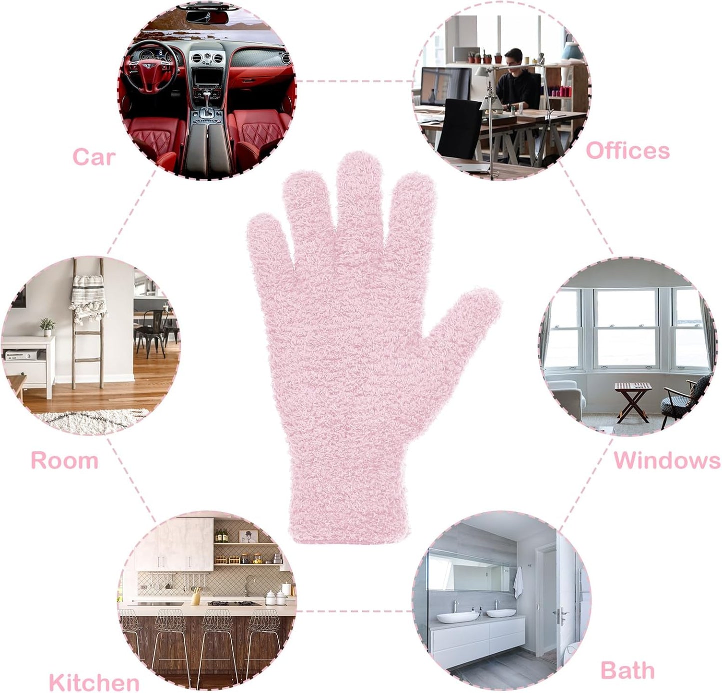 Patelai 2 Pairs Microfiber Gloves for plants Dusting Cleaning Glove Mittens House Cars Blinds Dusting(Pink, Rose Red, Large)