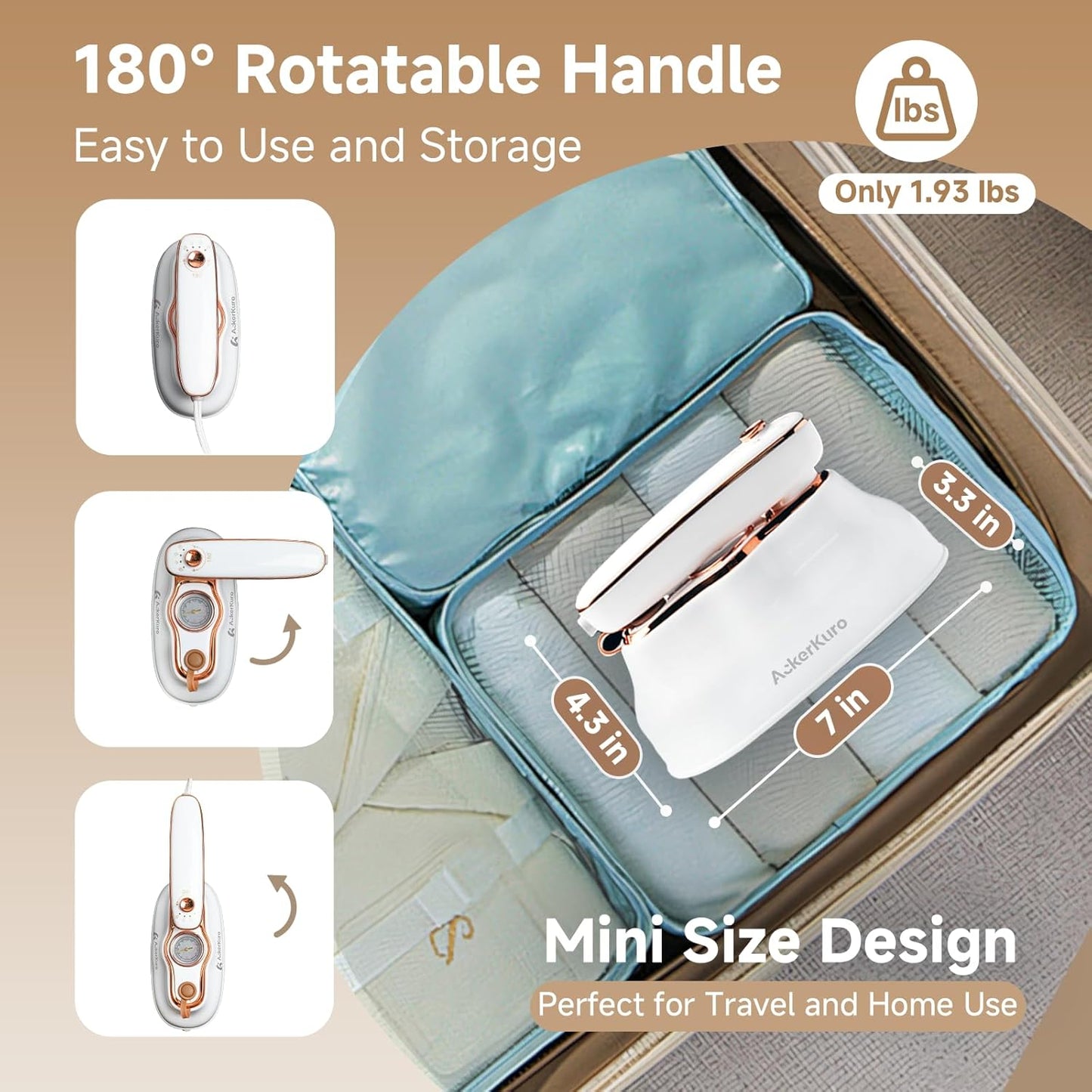 Travel Steamer for Clothes,1200W Portable Handheld Mini Garment Steamers,Steamer ＆ Iron 2 In 1,Large Ceramic Heat Panel,200ml Water Tank,20s Heat Up,White,110V-120V