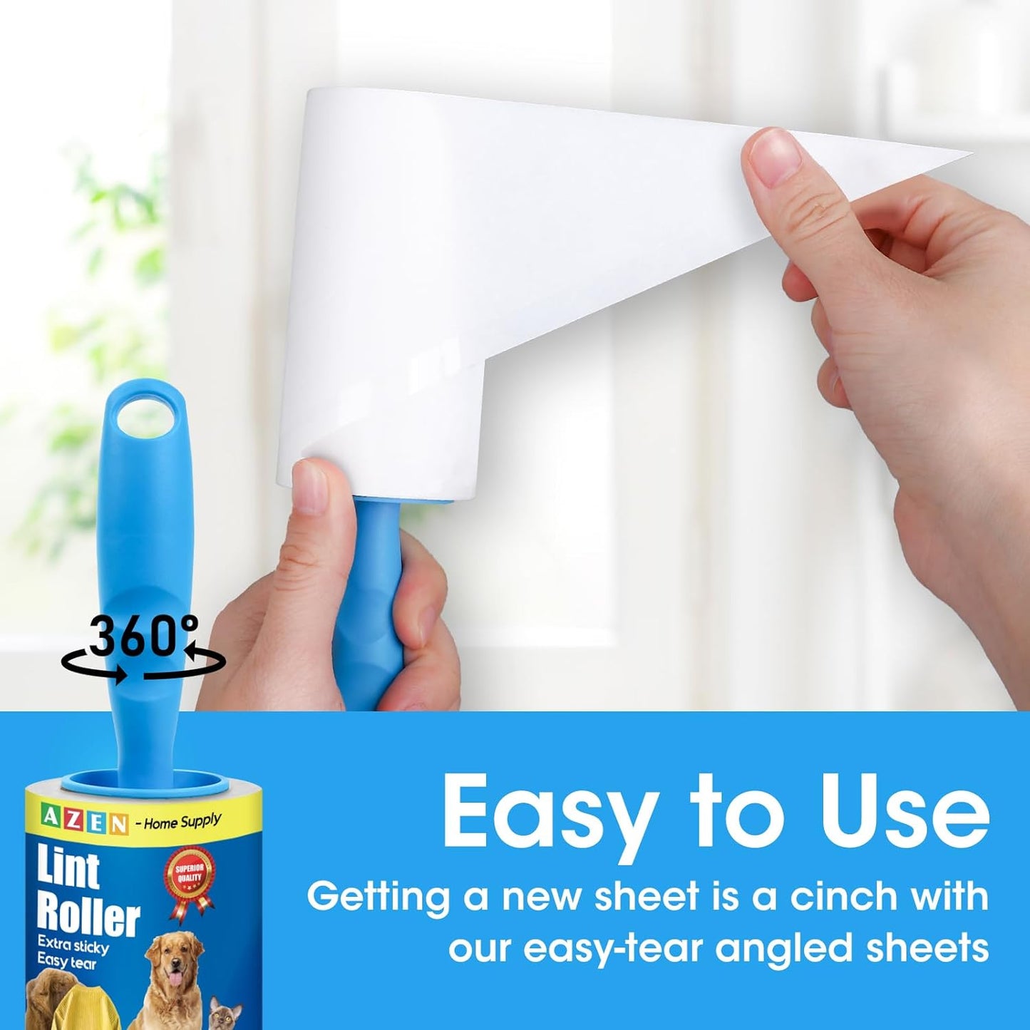 AZEN Lint Roller, Lint Rollers for Pet Hair Extra Sticky, 600 Sheets Lint Roller with 3 Upgraded Handles, 6 Roller Portable Lint Remover for Clothes, Pet Hair Remover, Lint Rollers for Clothes