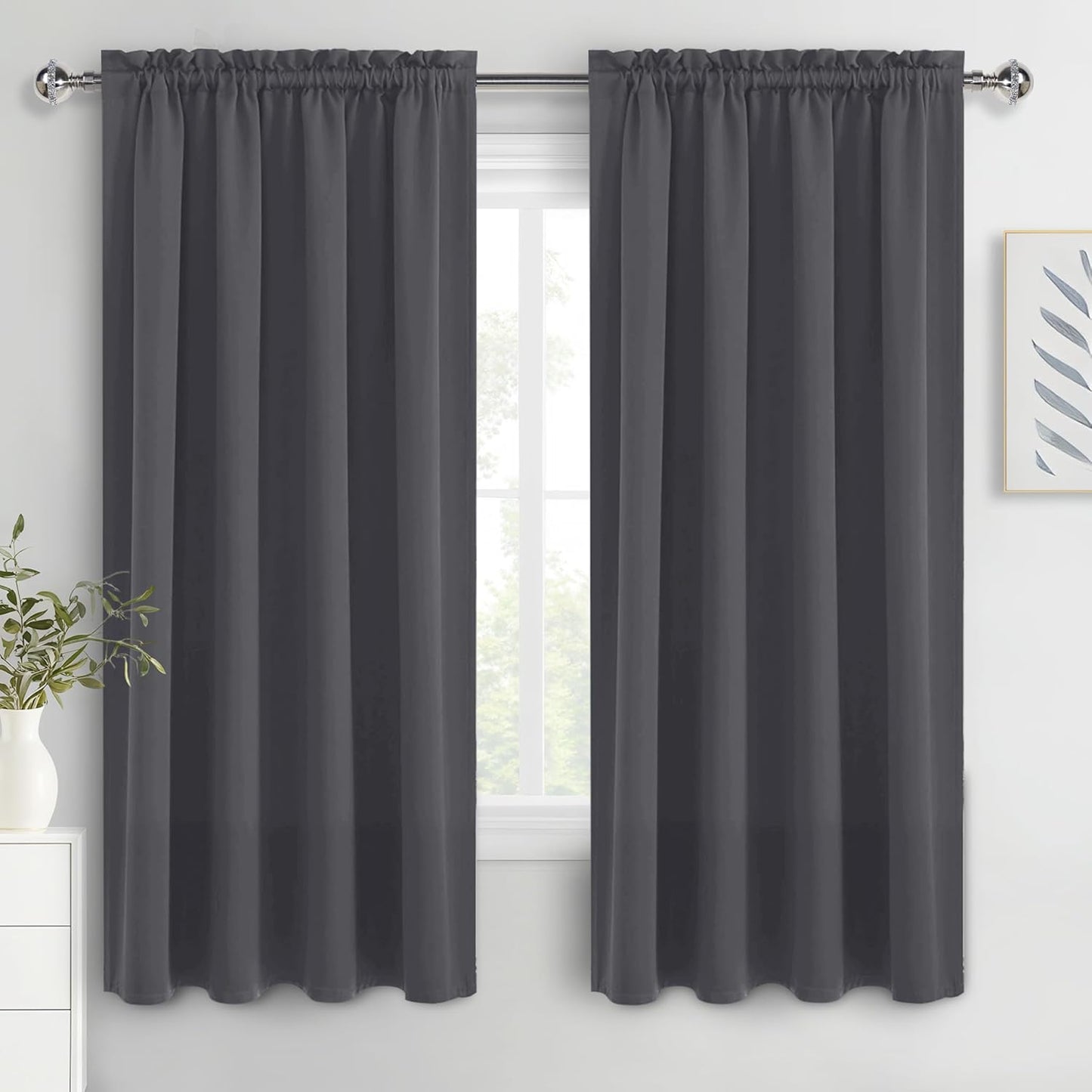 DWCN Blackout Curtains for Bedroom 63 Inch Length 2 Panels Set, Solid Thermal Insulated Energy Saving Rod Pocket Window Treatment Curtains Blackout Drapes (W52 x L63 Inch, Dark Grey)