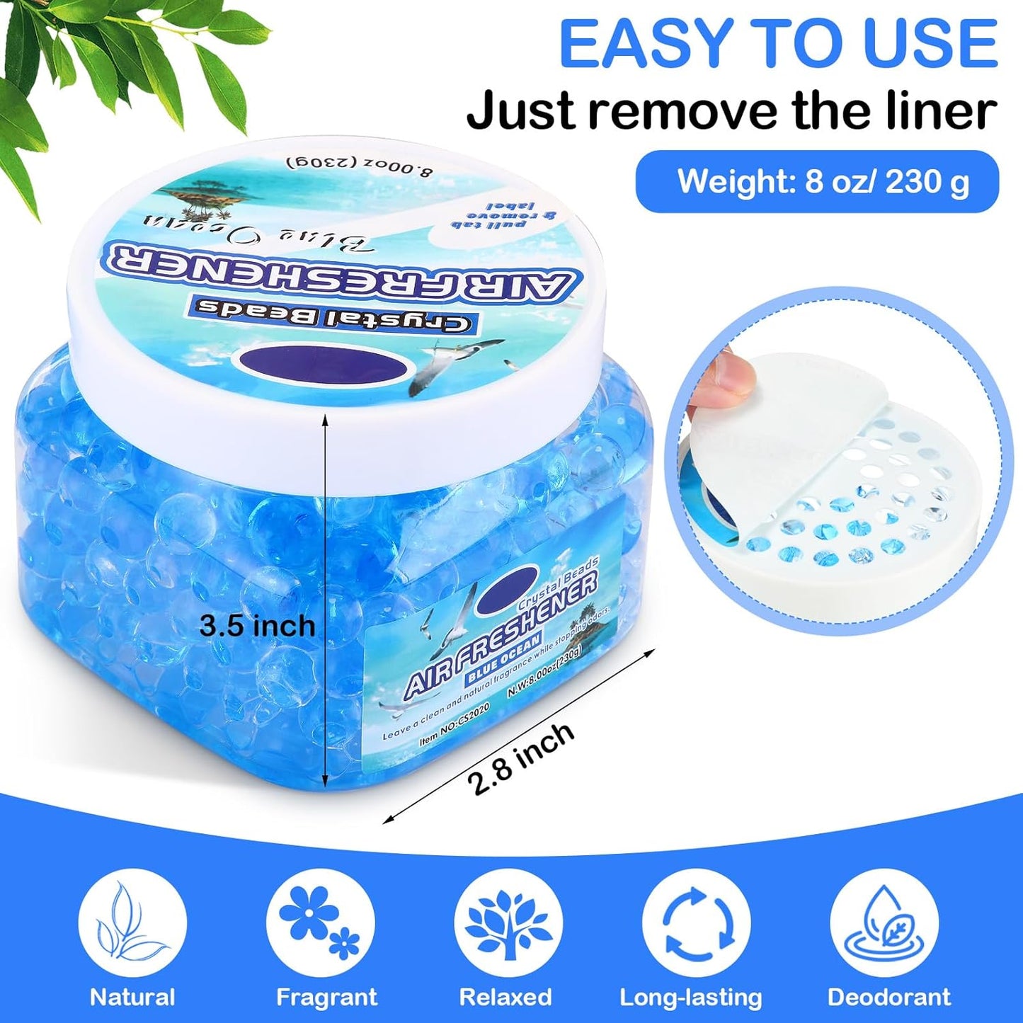 6 Pcs Air Freshener Gel Beads Bulk Odor Eliminator Beads Odor Removing Gel for Home, Bathrooms, Cars, Boats, RVs, Pet Areas, Room, Toilet 8 oz(Blue Ocean)