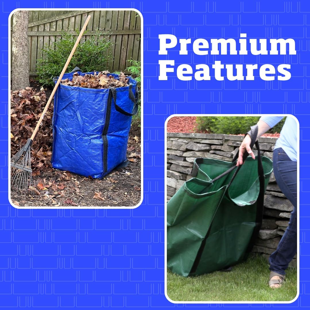 DURASACK Heavy Duty Home and Yard Bags 48-Gallon Reusable Self-Standing Lawn and Leaf Bags Garbage Can with Reinforced Handles, Gingham Green, 3 Pack