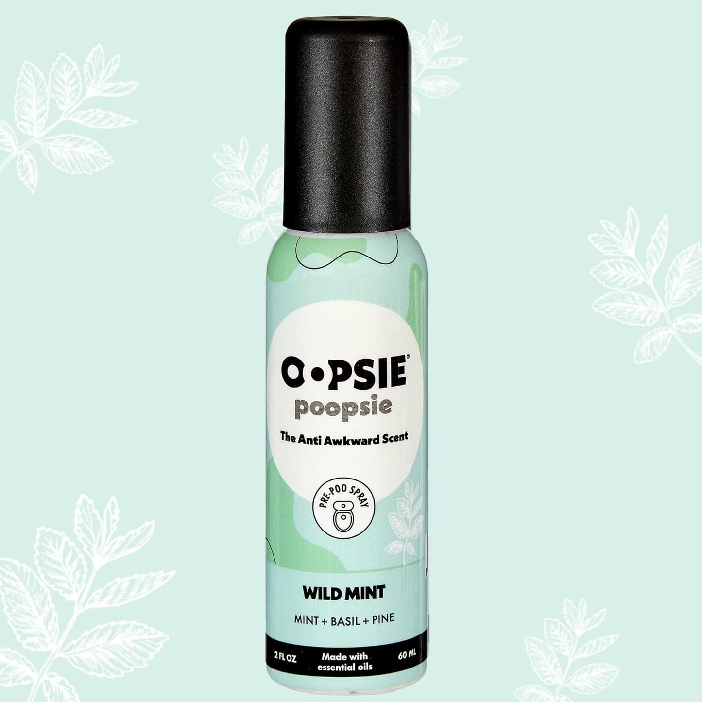 OOPSIE POOPSIE - Wild Mint - Before & After You Go Toilet Spray 2oz - Portable Odor Eliminator - 4 Pack