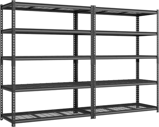 SONGMICS 5-Tier Storage Shelves, Heavy-Duty Garage Shelving, Adjustable Shelving Unit, Steel Shelf, Boltless Assembly, for Garage, 2,200 lb Load, 24 x 96 x 72 Inches, Ink Black UGLR454B02