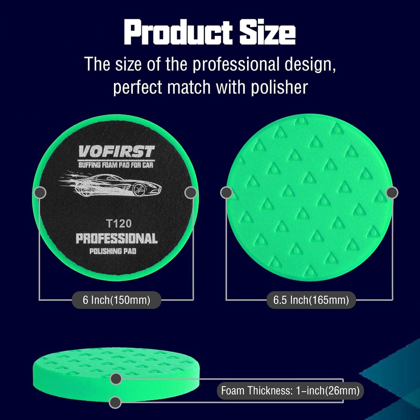 6 Inch Polishing Pad - High-Density Buffing Sponge Pads - 3Pcs Green Heavy Polish Pad - 6.5 Inch Face for 6 Inch 150mm Backing Plate - for Car Buffer Polisher Compounding, Polishing & Waxing