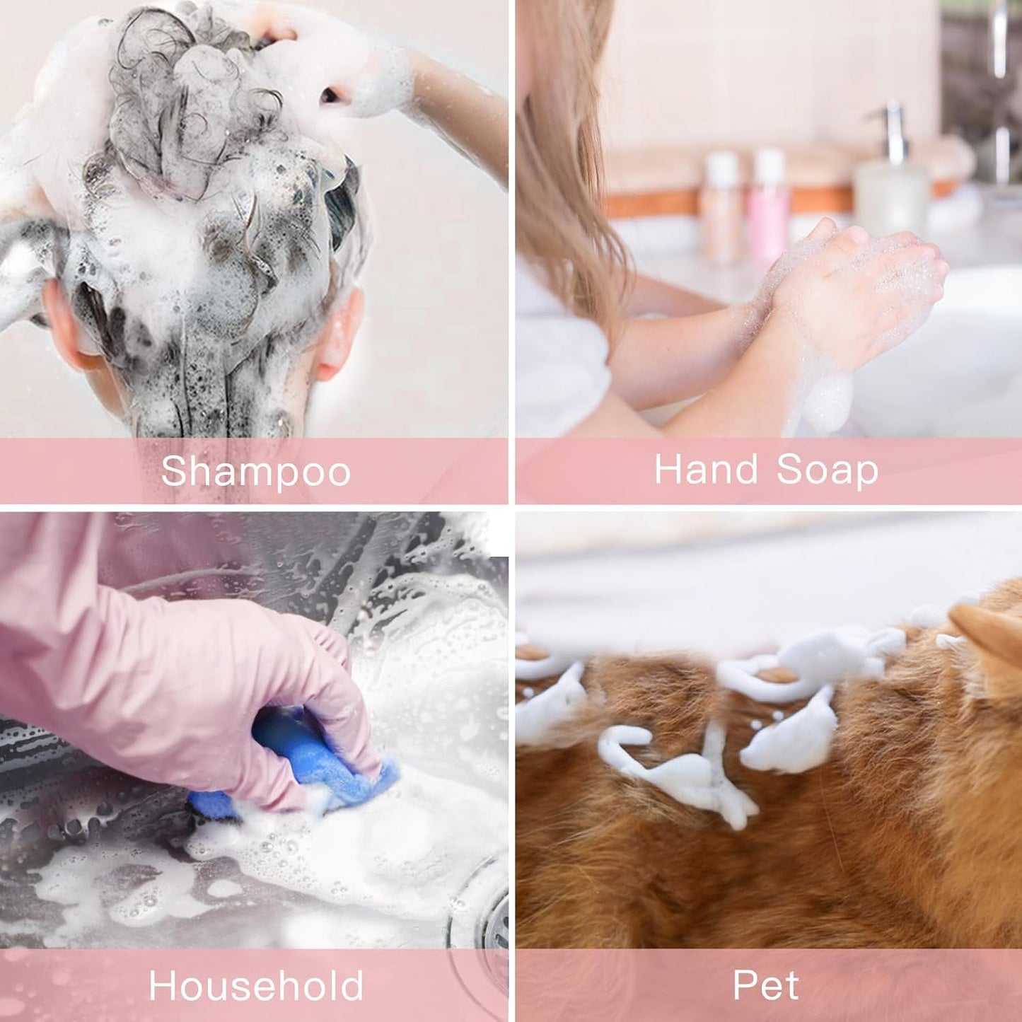 2 OZ Foam Bottle with Brush, Empty Foaming Dispensers to Travel for Soap, Shampoo (3pcs, Pink)