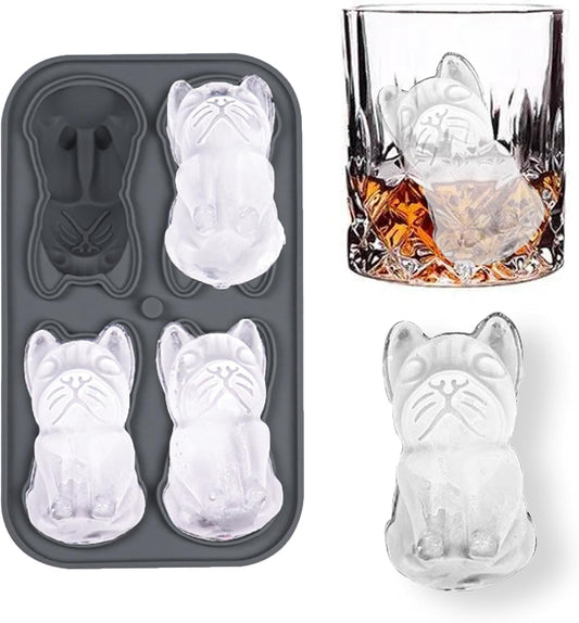 French Bulldog Gifts 3D Ice Cube Mold, Admaison Ice Cube Tray with Funnel for Cocktails, Bourbon,Brandy, Whiskey Gifts for Men, Silicone Fun Bulldog Shapes Black (French Bulldog)