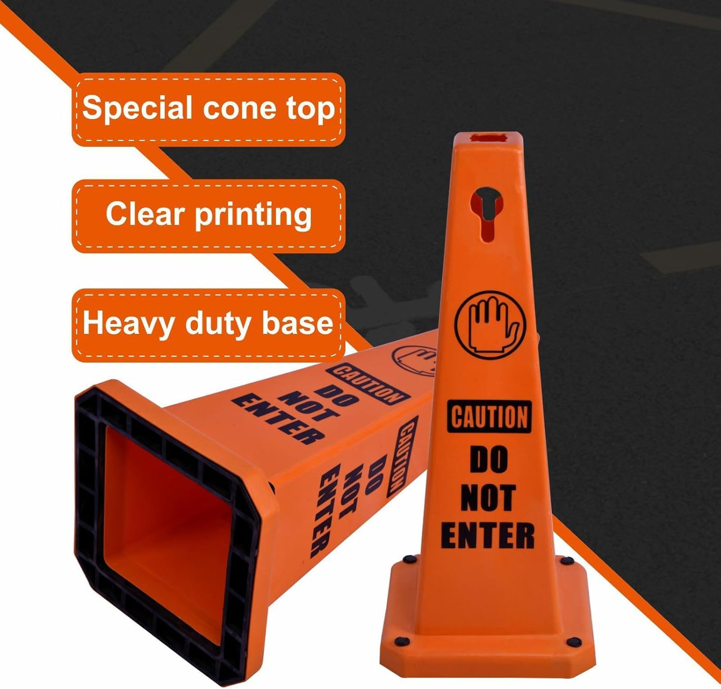 4-Pack 26.5" Caution Cones, 4-Sided Visible Safety Signs with Heavy Rubber Base, Warning for Slip & Fall Prevention, Indoor/Outdoor Use (Orange, 4Pcs-Do Not Enter)