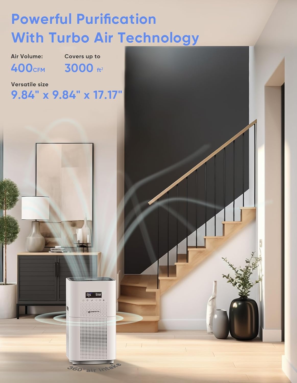 Dayette Air Purifiers for Home Large Room up to 3000 Sq Ft, CARD Upgrade to 500 m³/h H14 Ture Hepa Air Filter, Air Purifier with Air Quality Monitor, 22dB Sleep Mode for Bedroom, Living Room