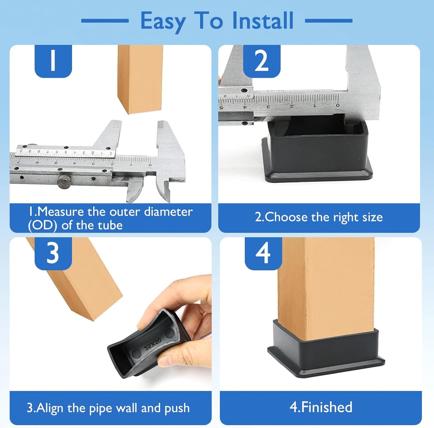 4 Pcs 2" x 4" Rectangular Rubber Chair Leg Caps, PVC Table Leg Covers, Flexible & Anti-Slip Furniture Leg End Caps, Chair Leg Floor Protectors for Bar Stool Leg Patio Indoor, Black