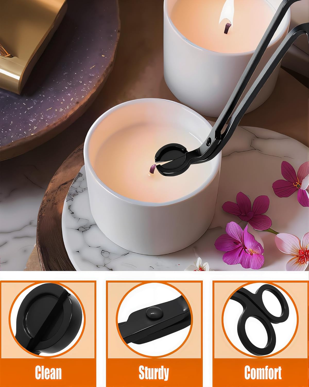 5 in1 Candle Accessory Set with Rechargeable Candle Lighter, Candle Wick Trimmer, Candle Wick Snuffer, Candle Wick Dipper, Storage Tray Plate, Candle Care Kit (Matte Black)