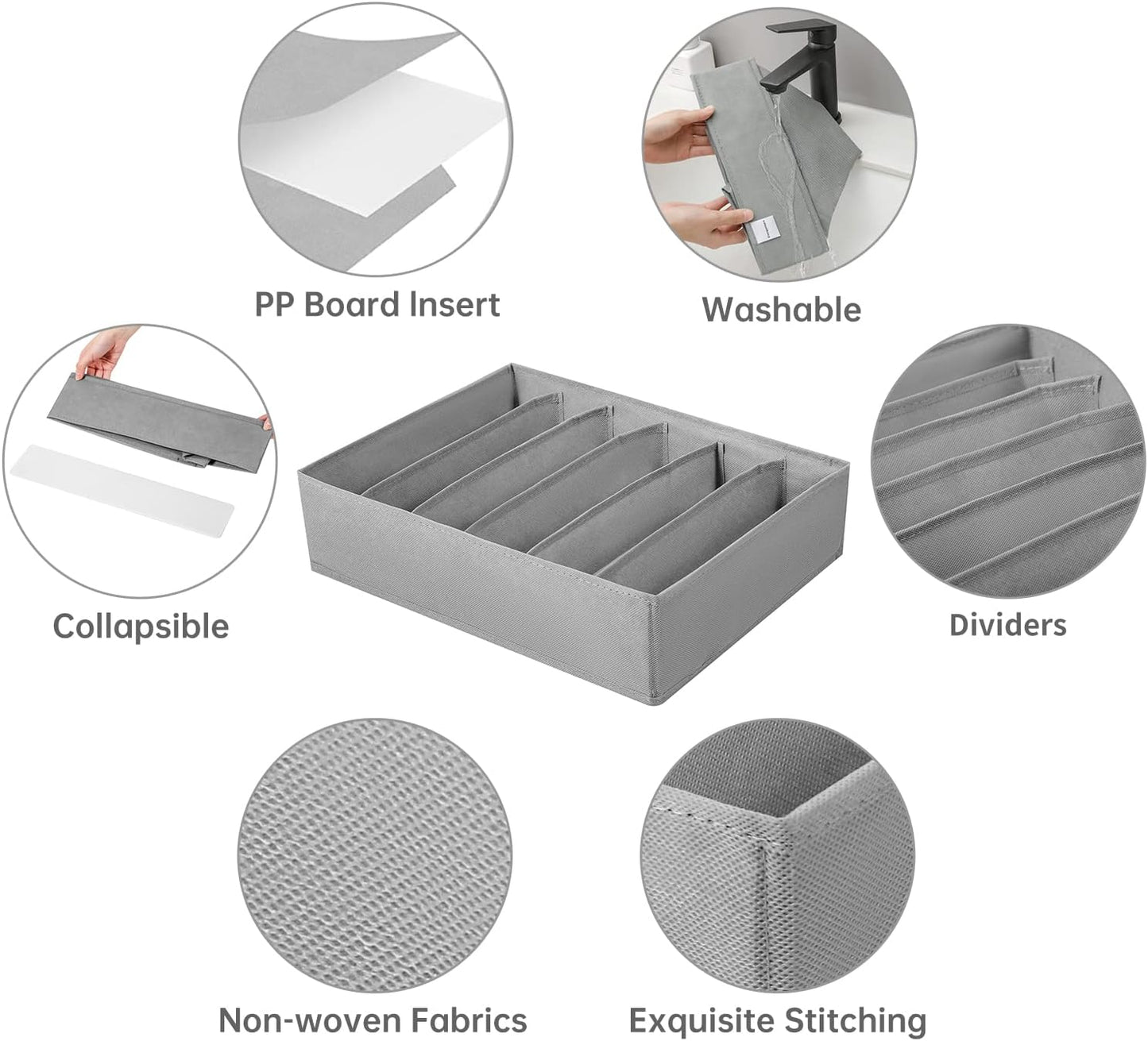 4 Packs T-shirt Drawer Organizers for Clothing,6 Grids Compartment Wardrobe Storage Box, Washable Clothes Organizer for Folded Clothes, T-shirt, Legging-15.75 * 11.81 * 3.93 in