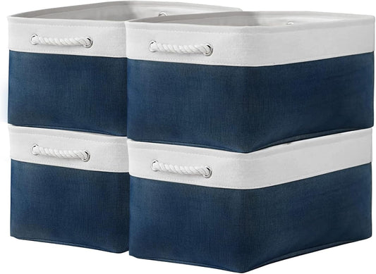 TcaFmac Organization and Storage Basket for Gifts Empty - 16x12x8 inch Large 4 Pack Collapsible Storage Box for Organizing, Fabric Storage Cubes for Cloth Toy Books Shelves(White & Jean Blue)