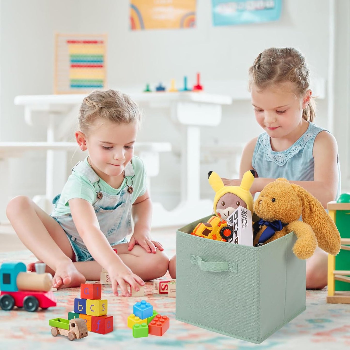 Stero 13x13x13 Inch Fabric Storage Bins 6 Pack Fun Colored Storage Cubes with Handles Foldable Cube Baskets for Home, Kids, Closet and Toys Organizer, Cyan, Green, Yellow