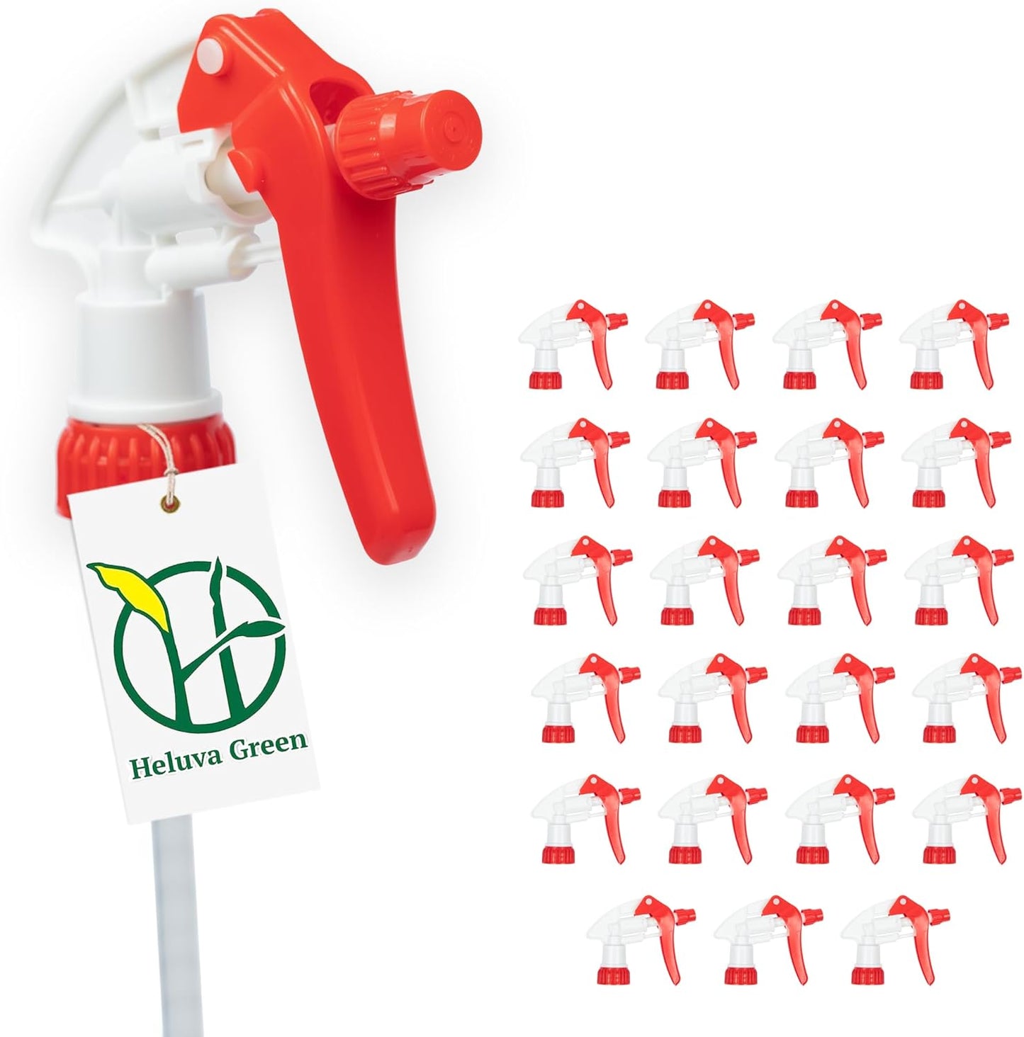 Heluva Green Spray Bottle Nozzle Replacement, Bottle Tops Only - Sprayer Nozzle Triggers for Heavy Duty, Commercial, Home Cleaning Solutions - Fits 8,16,24,32 oz Plastic & Glass Bottles, Red 24 pack