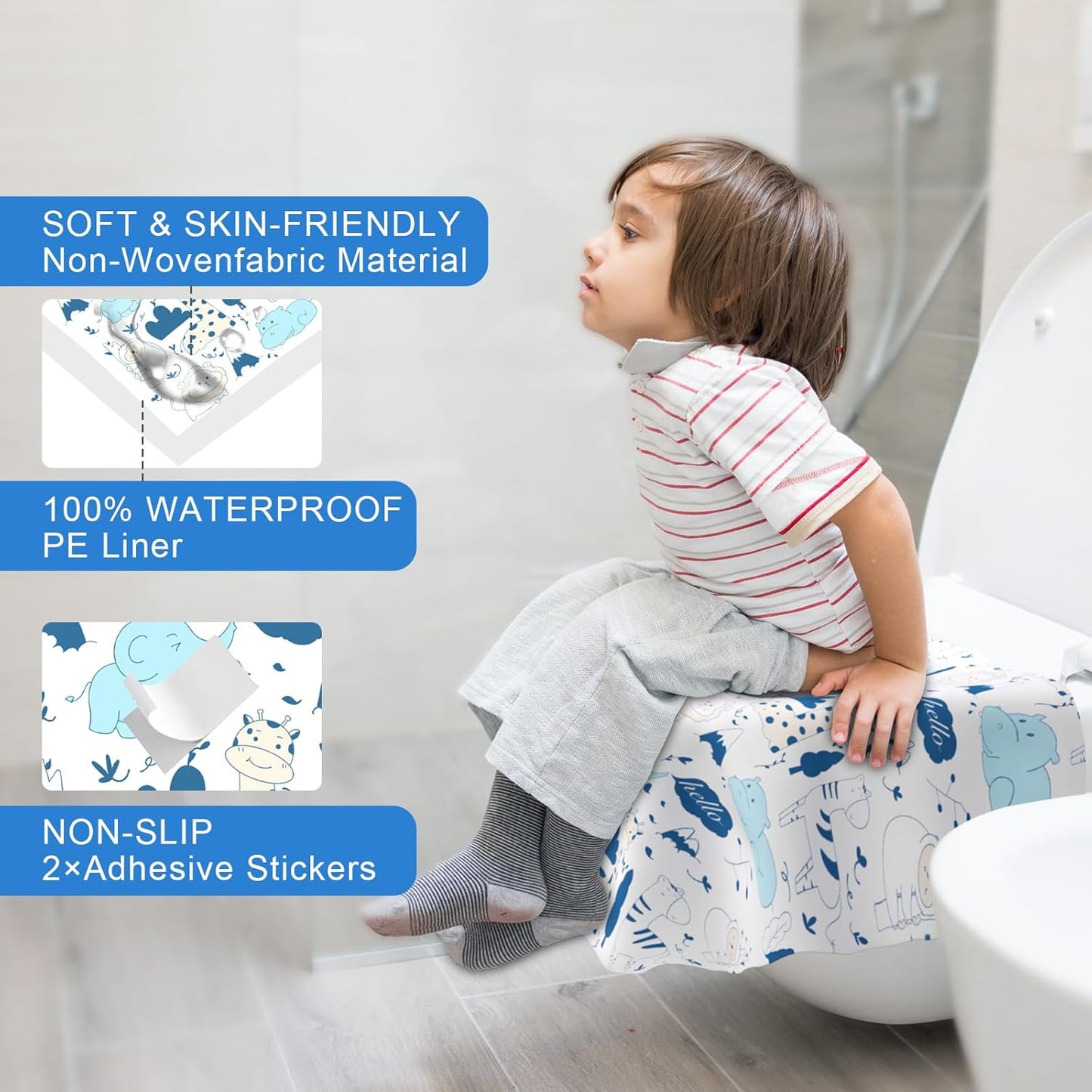 50 PCS Disposable Toilet Seat Covers, Extra Large Portable Potty Seat Covers for Toilet, Bathroom, Toddler & Kid Potty Training Seat Cover, Travel Essentials for Airplane, Trip-Animal