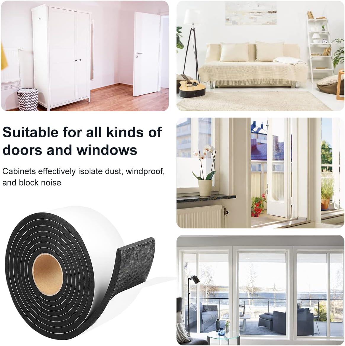 2 Rolls Seal Foam Tape, 2'' W x 1/4'' T Weather Stripping Close Cell Door Sealer, Single Sided Weather Strip, Total 13 Feet Long…