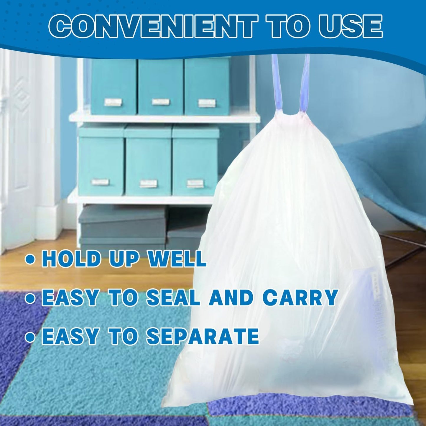 5 Gallon Trash Bags Drawstring 1.1 Mil - 120 Count 18 Liter Small Garbage Bags for Bathroom, Strong Unscented White Plastic Wastebasket Bin Liners for Kitchen Office Toilet and Bedroom