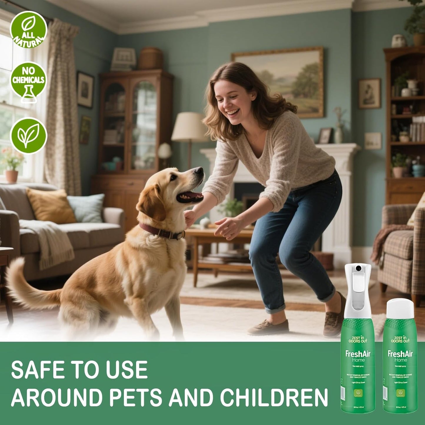 House of Zest FreshAir Home&Pets – Eliminate household odors,from trash,laundry,bathroom/diaper stink,and pet funk.Chemical Free,made with plant-based ingredients, with light citrus scent.2pk 32fl oz