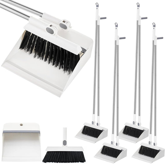 Suclain 4 Set 8 Pcs Broom and Dustpan Set 47 Inch Long Handle Brooms for Sweeping Indoor Household Dustpans for Indoor Outdoor Kitchen Floor
