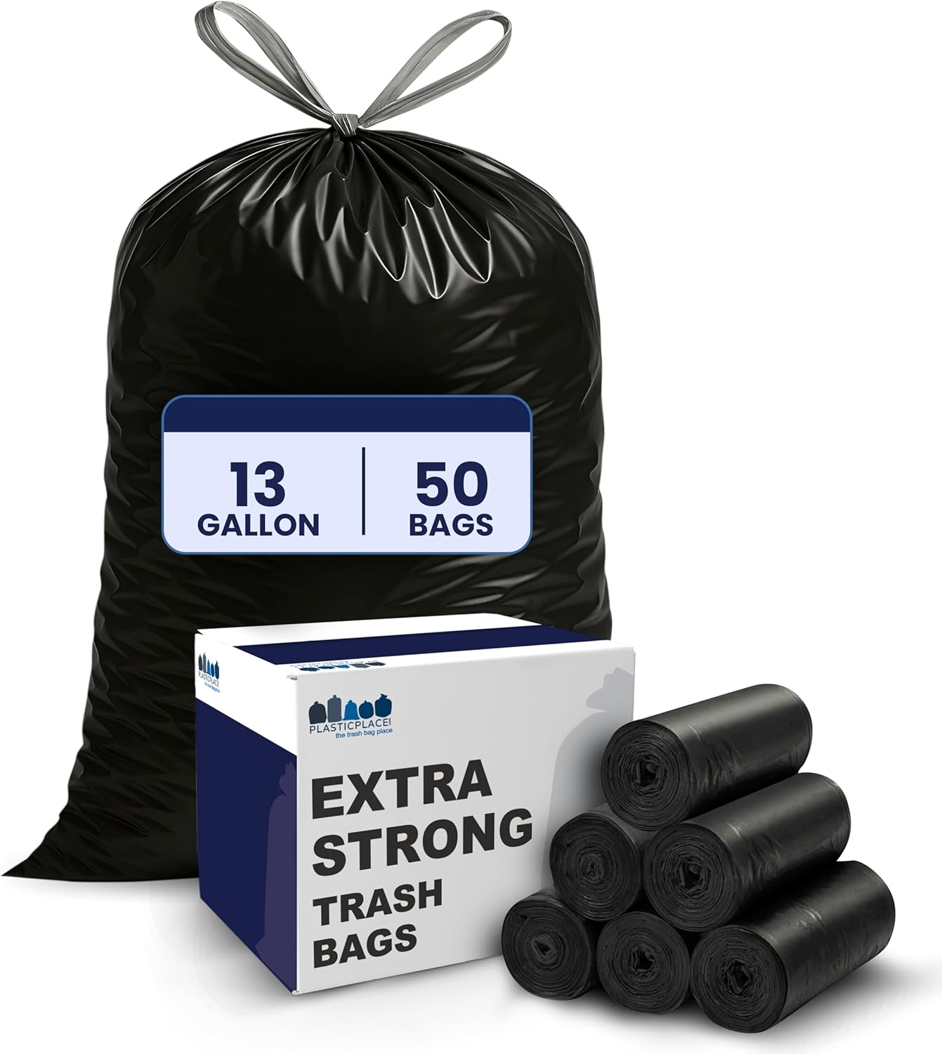 Plasticplace W13DSBKJR 13 Gallon Trash Bags │ 1.2 Mil │ (50 Count) Black Extra Tall Garbage Can Liners │ 24” x 31”