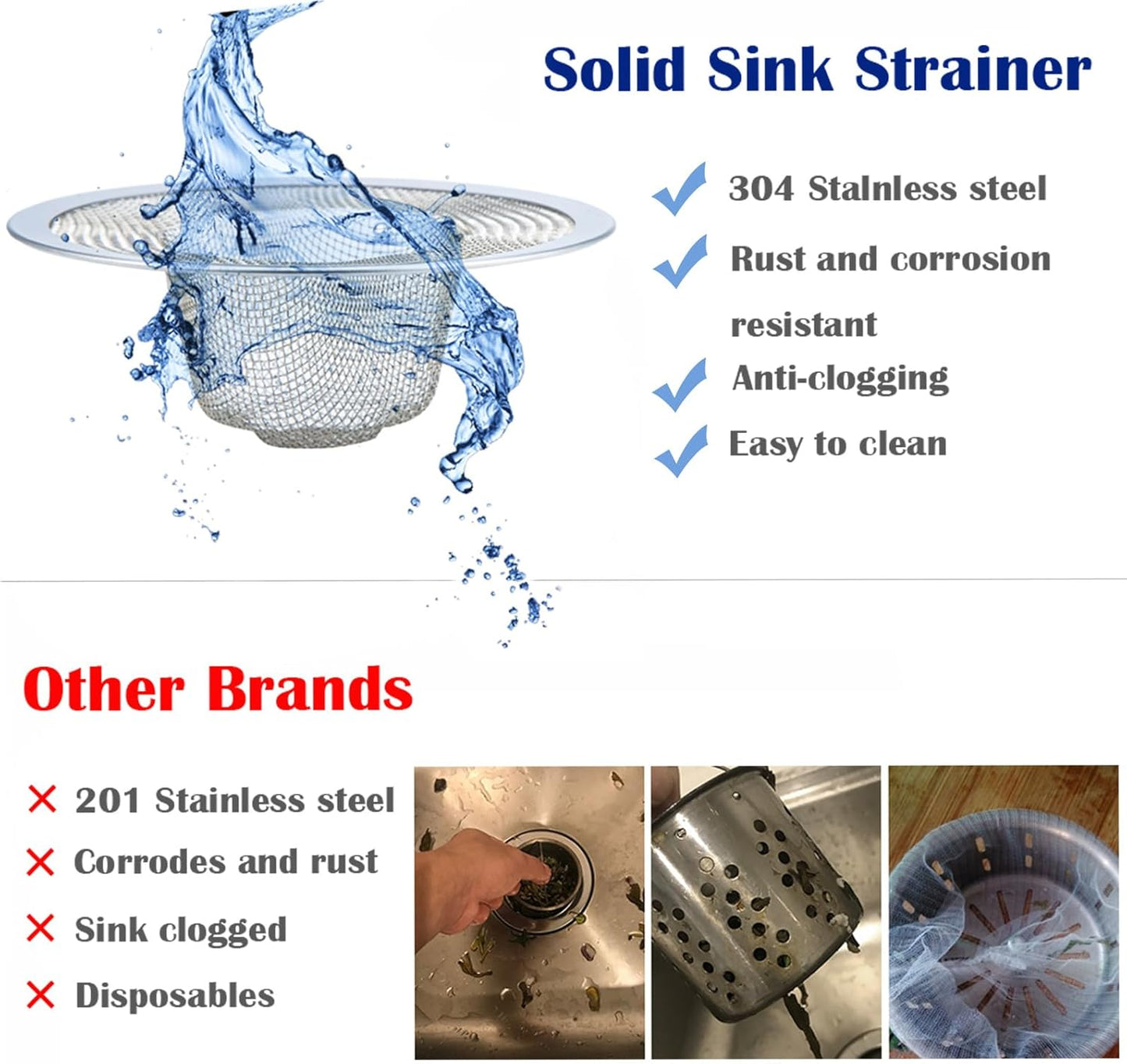 50 pcs Heavy Duty Stainless Steel Slop Basket Filter Trap, 2.75" Top / 1" Mesh Metal Sink Strainer,Perfect for Kitchen Sink/Bathroom Bathtub Wash Basin Floor Drain Balcony Drain Hole