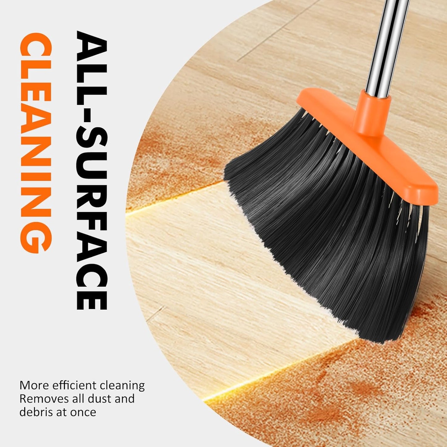 NACENA Heavy Duty Broom, 55 Inch Long Handle Outdoor Large Angle Brooms, Commercial Broom for Sweeping Indoor, for Home Garage Kitchen Office Courtyard Lobby Patio Lawn Concrete, 2 Pack (Grey&Orange)