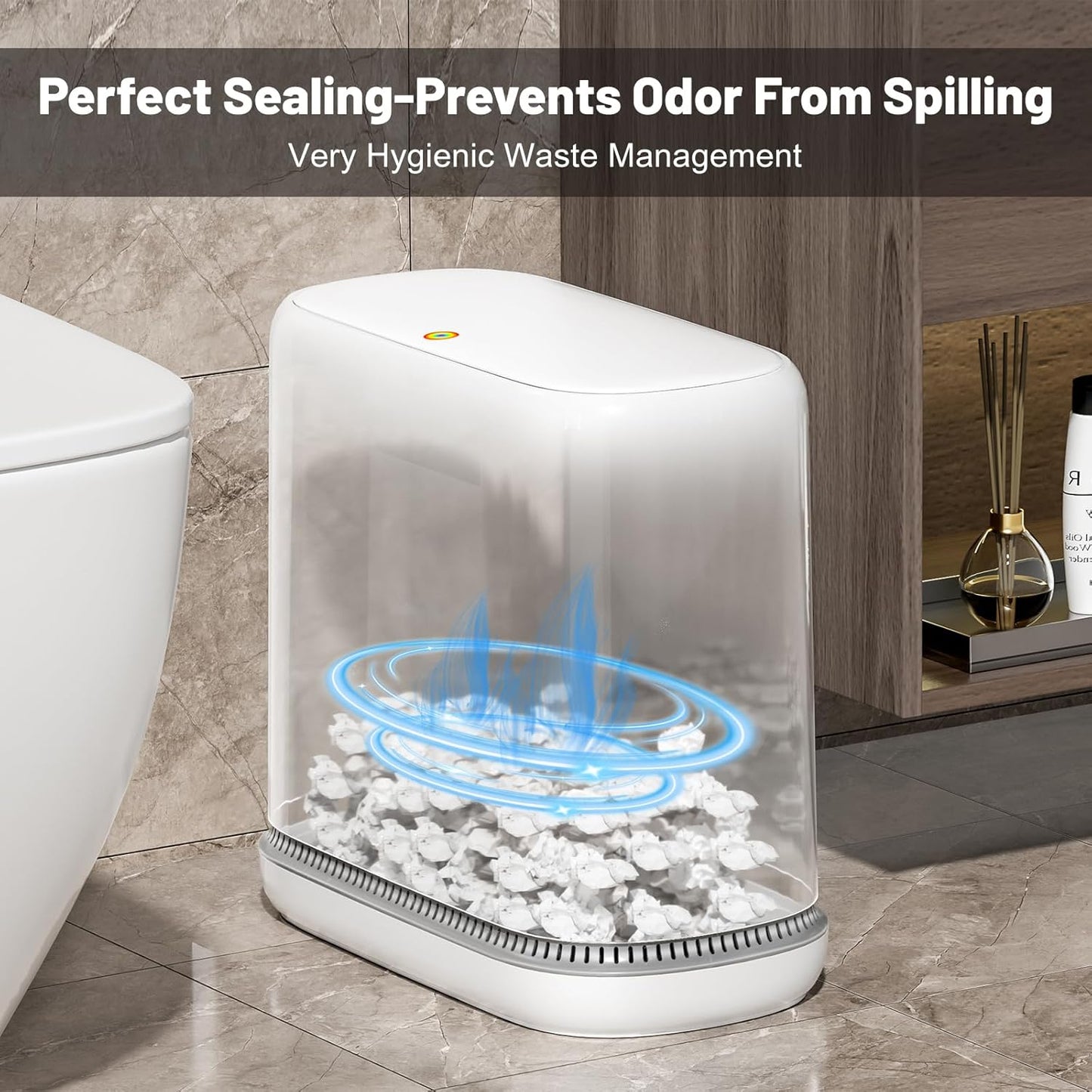 MOPALL Bathroom Trash Can, 3.3 Gallon Slim Garbage Can with Lid, Adsorption Narrow Trash Bin with Press-Top Lid, Plastic Small Waste Basket for Kitchen, Bathroom, Office, Bedroom, Living Room(White)