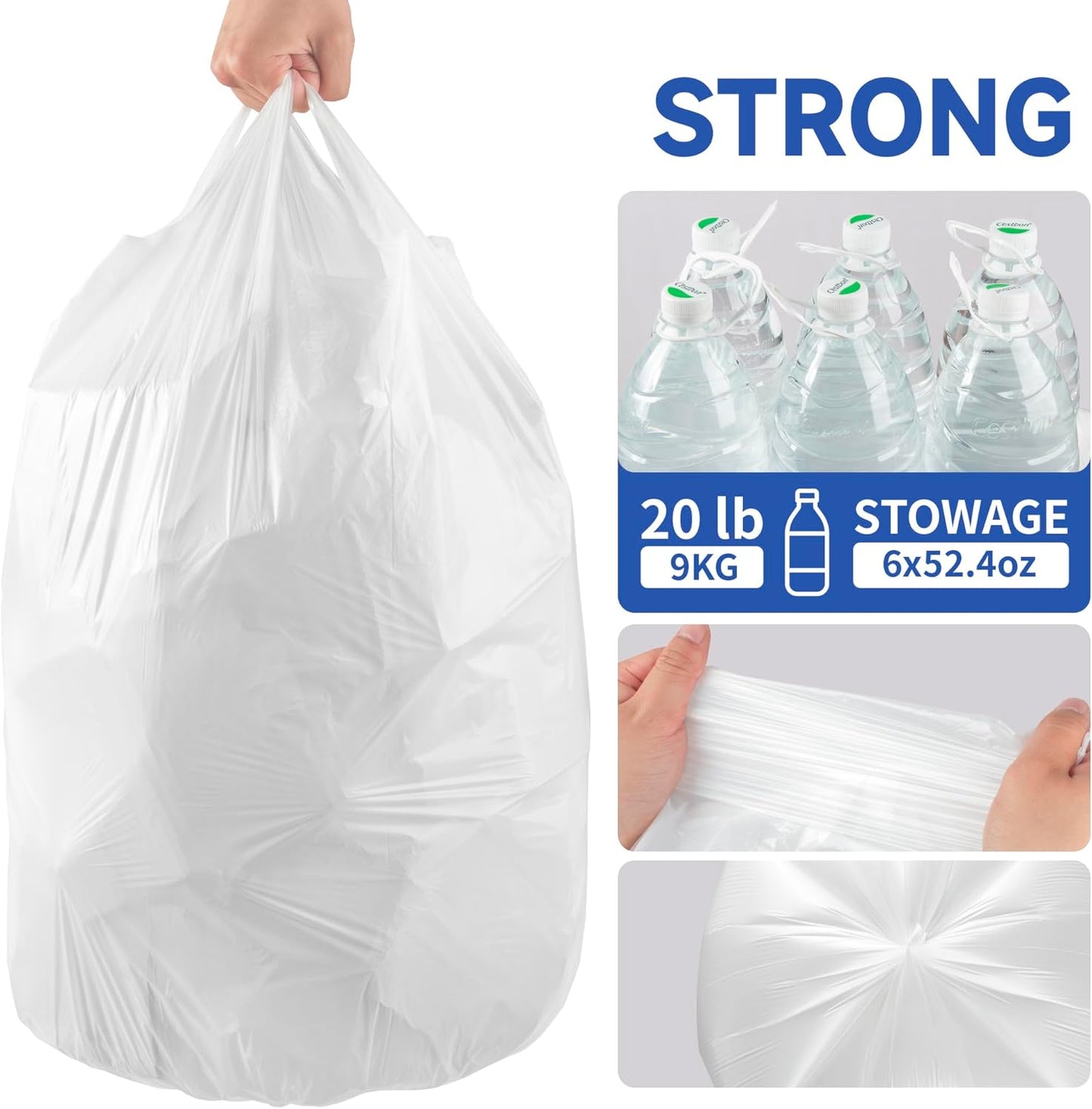 Small Trash Bags with Handles 8 Gallon 40 Count White - Ocean Plastic Upcycling - Plastic Garbage Bags, Can Bin & Waste Basket Liner for Kitchen, Bathroom, Office and Pets