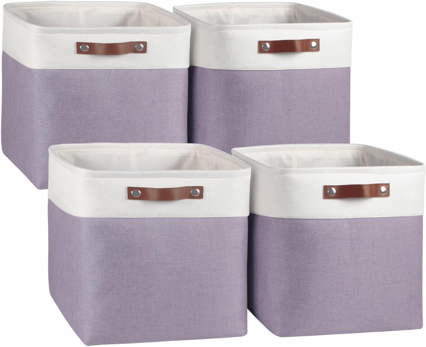 Univivi 13 x 13 x13 Cube Storage Baskets Storage Bins with Hard Bottom|PU Handles for Organizing,Foldable Fabric Storage Bins Decorative Organizer Baskets for Shelves,Closet (Purple)