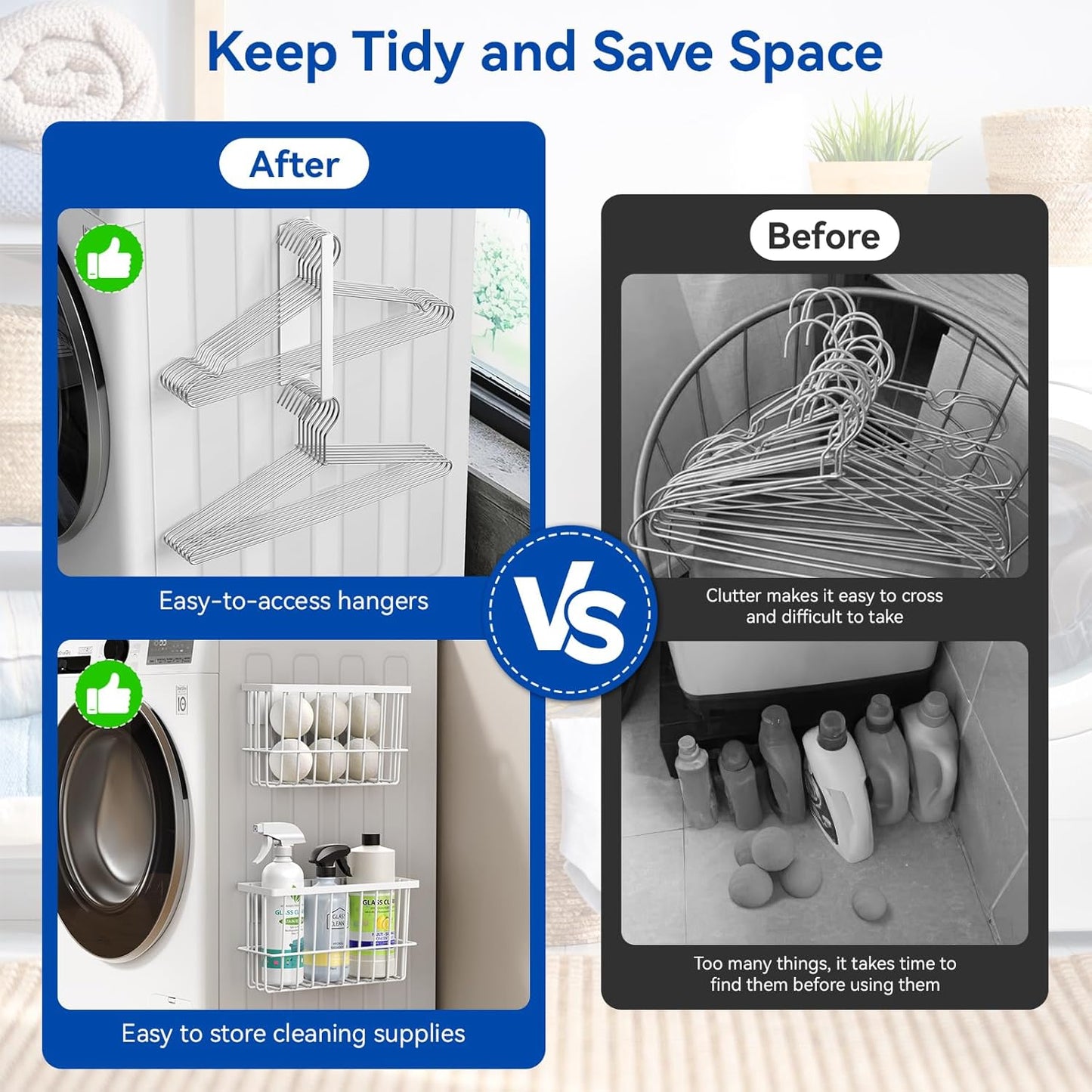 Magnetic Dryer Ball Holder and Magnetic Hanger Holder for Laundry Room Organization and Storage, Magnetic Lint Bin for Laundry Room, Iron Basket Dryer Ball Container for Laundry Room Storage (White)