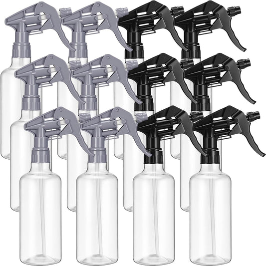 Eccliy 12 Pcs 16 Oz Plastic Spray Bottle, Adjustable Empty Reusable Sprayer for Cleaning, Planting, Water, Bathroom and Kitchen, BBQ, Commercial and Residential(Pure Grey & Pure Black,Clear)
