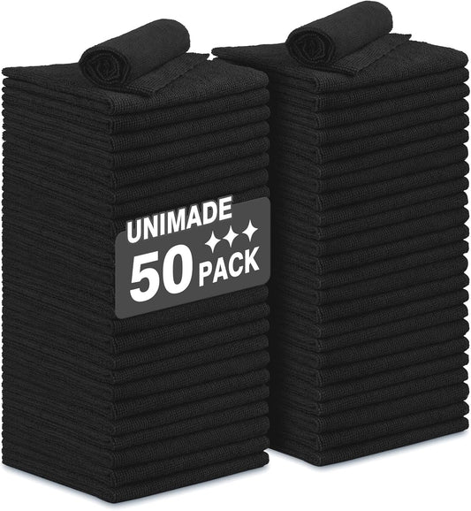 Microfiber Cleaning Cloth, 50 Pack Microfiber Towels for Cars Reusable Shop Rags Bulk Lint Free Cleaning Towels for Car Kitchen Automotive Bar Mechanic Restaurant Garage, 11.5"x 11.5", Black