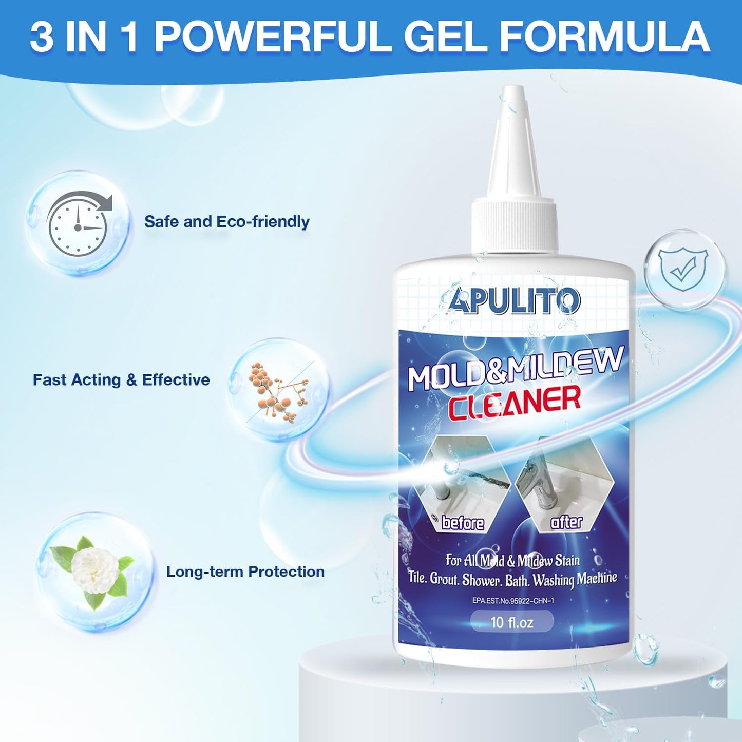 APULITO Household Cleaner Gel for Bathroom Shower Tile Tub Sink Cleaning Solution 10 Fl Oz (Pack of 2)