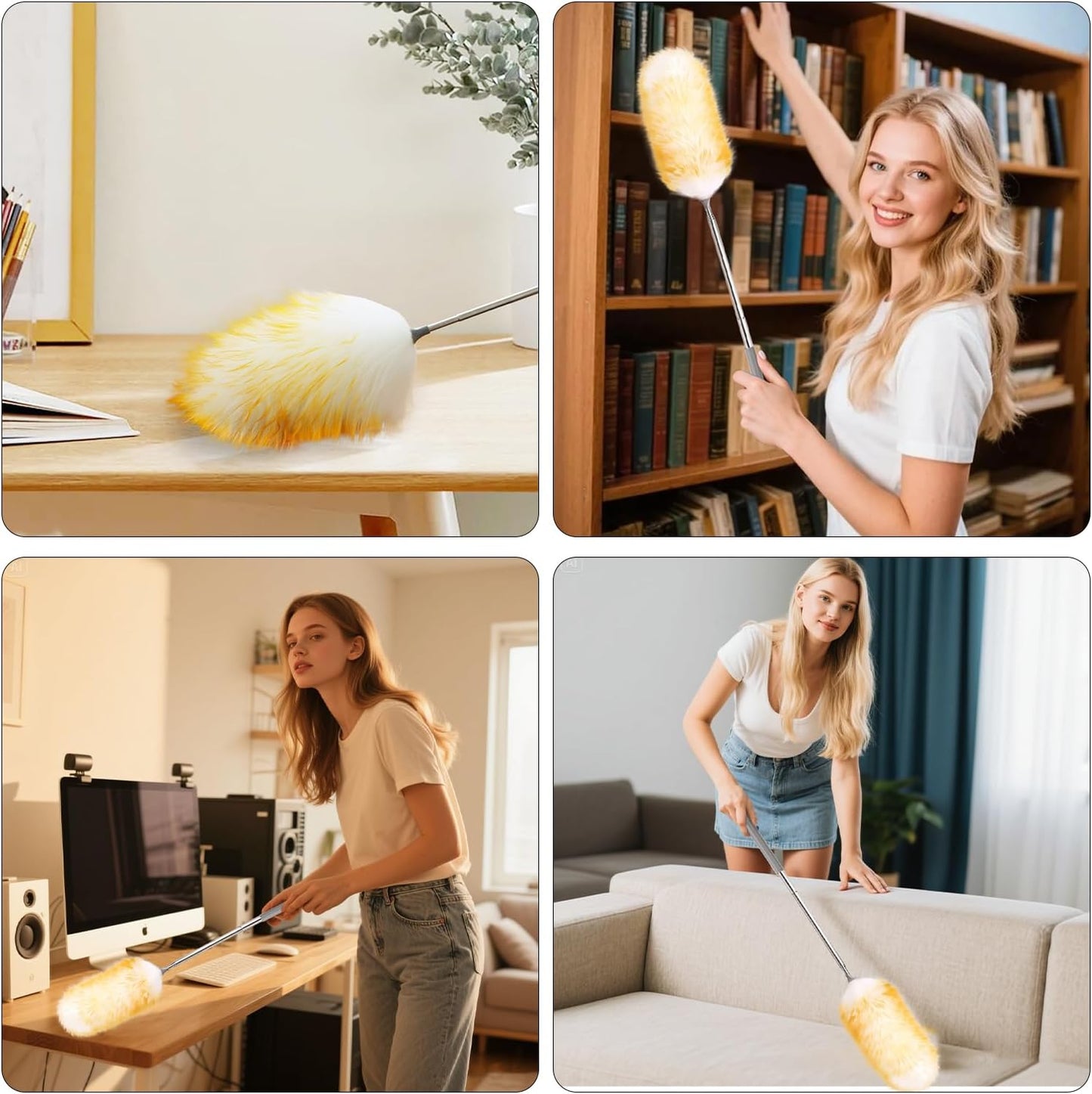 Mini Feathers Duster,Telescoping Lambswool Dusters with Stainless Steel Extension Pole Up to 34" for Cleaning High Ceiling Fan, High Ceilings,Furniture,Hard to Reach Areas