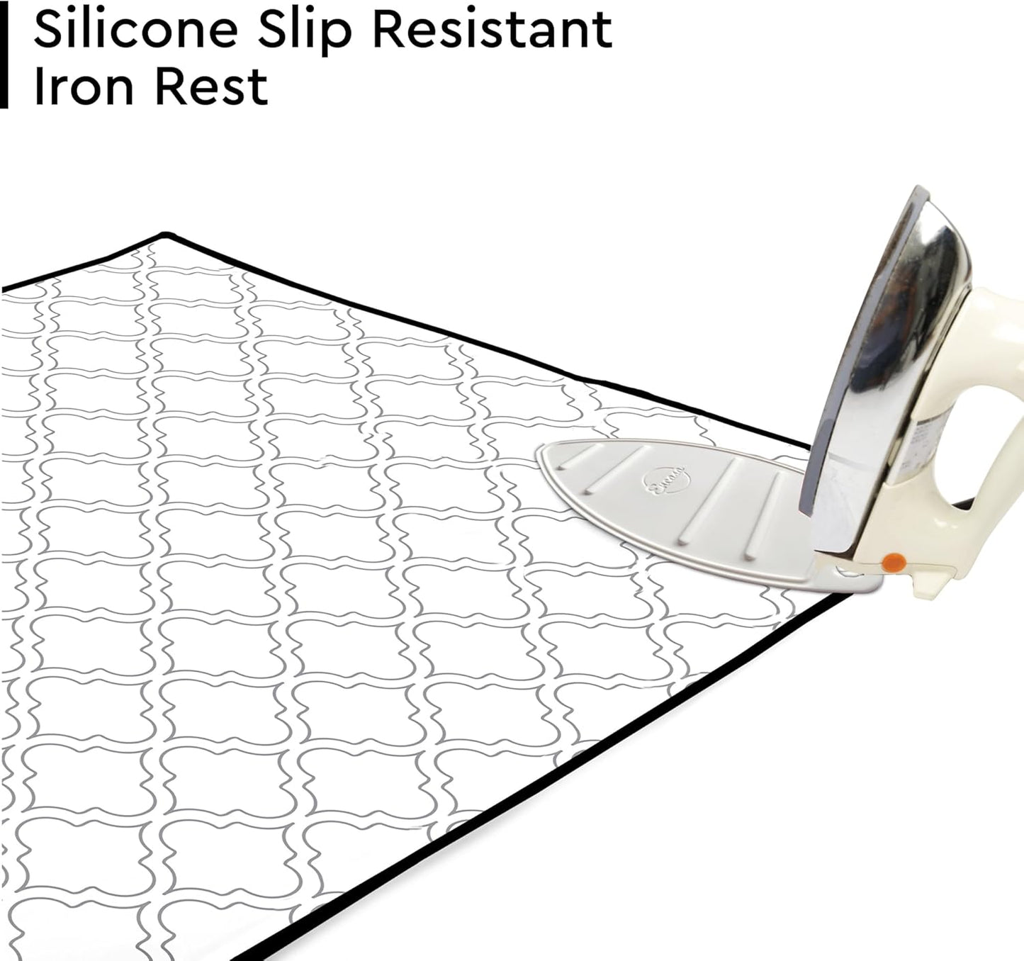 Encasa XO Ironing Mat/Pad (Large 48"x28") with 3mm Padding & Silicone Iron Rest for Steam Pressing on Tabletop or Bed - Heat Resistant, Portable, Quilting & Travel Blanket - White Tiles