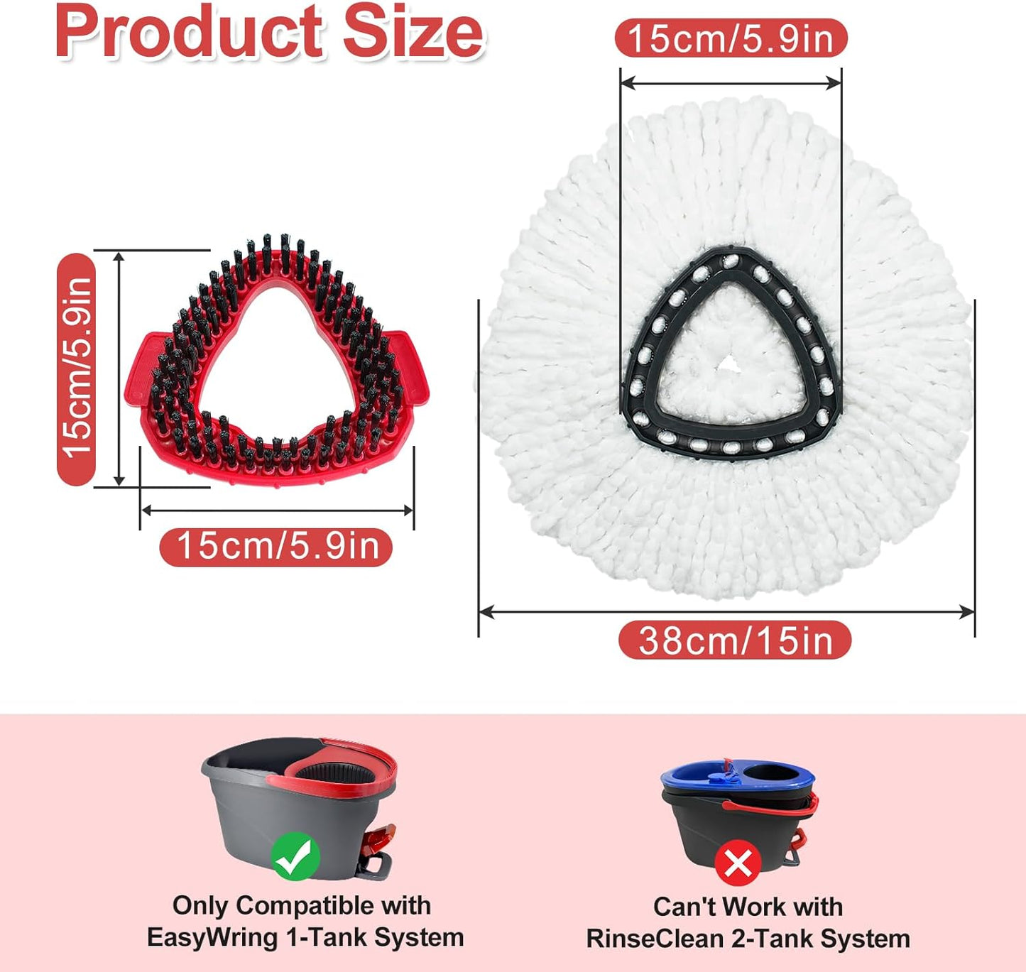 Mop Heads Replacement for Ocedar, Mop Replace Head for Ocedar EasyWring 1 Tank, Microfiber Spin Mop Refills, Include 5 Spin Mop Replacement Head Deep Cleaning Machine Washable with 2 Scrubber Mop Head