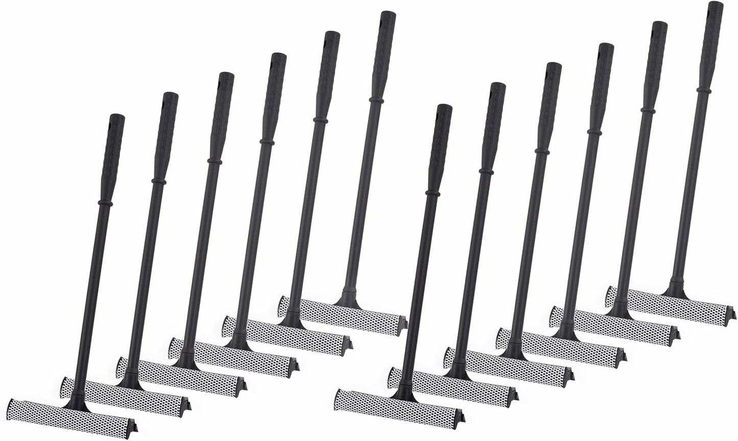 Matthew Cleaning All Purpose Window Squeegee Window Cleaner Tool,Car Squeegee Windshield Cleaning Sponge and Rubber Squeegee,2-in-1 Window Cleaner Sponge(10'') and Soft Rubber with Pole 20’’ (12Pack)