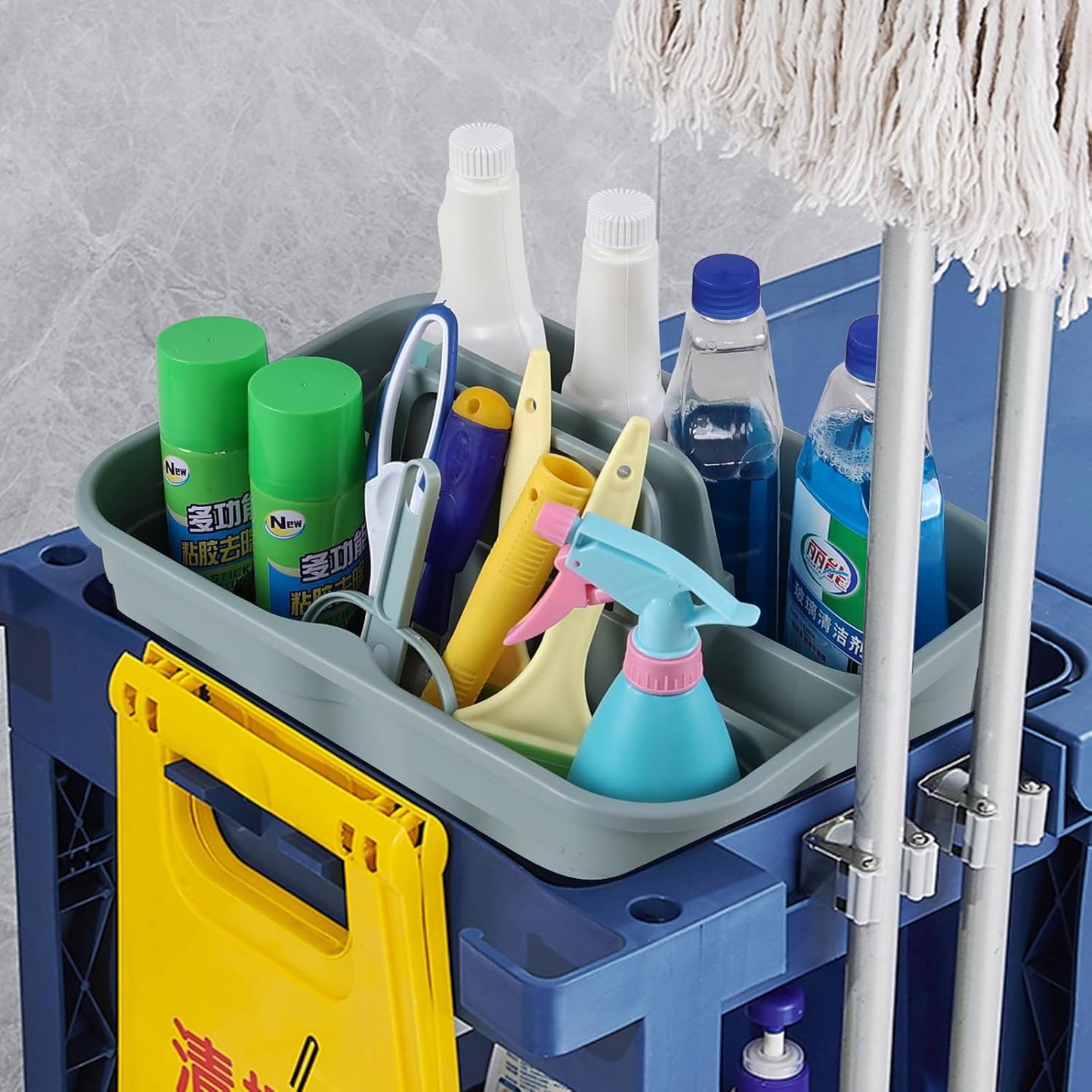 4 Packs Plastic Cleaning Caddy, 2 Compartment Cleaning Tool Caddy with Handle, Grey