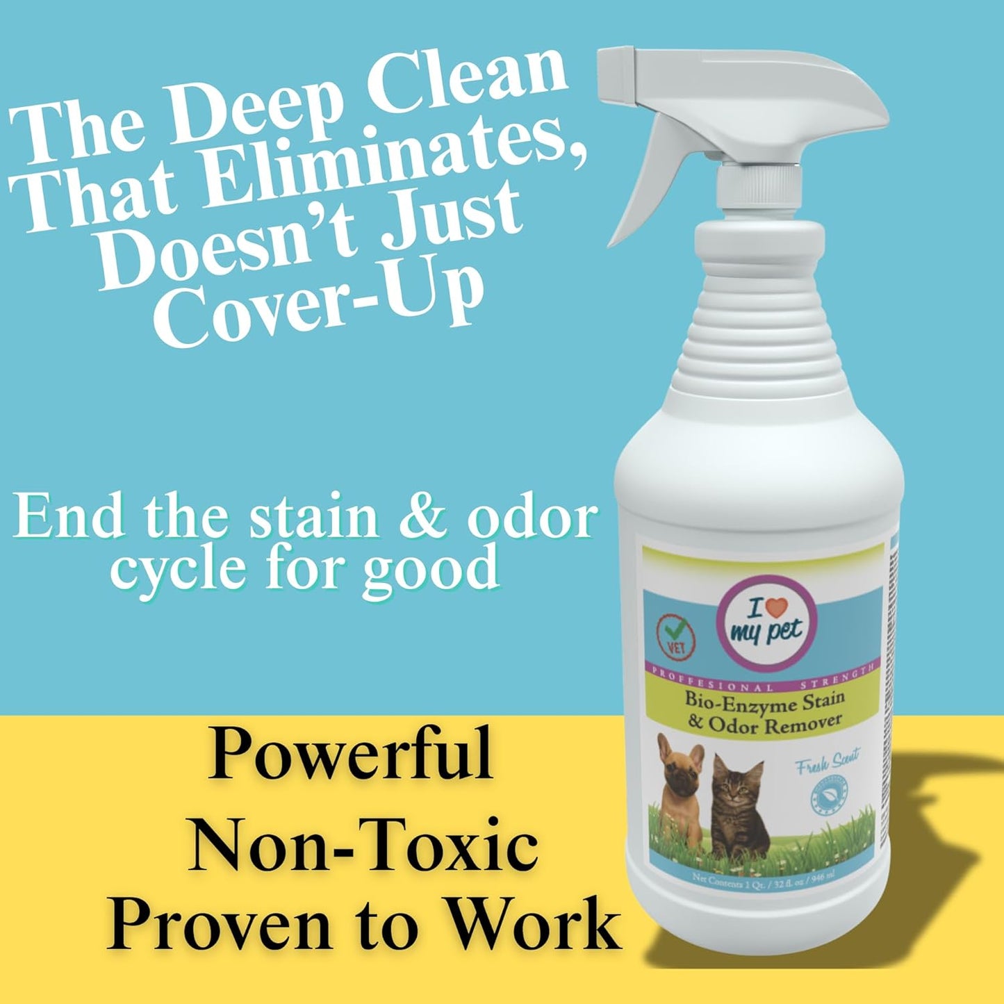 I Love My Pet Bio-Enzyme Stain and Odor Eliminator for Home, Enzyme Cleaner, Pet Carpet Cleaner Spray, Pee, Carpet Stain Remover Spray, 32 oz Fresh Scent