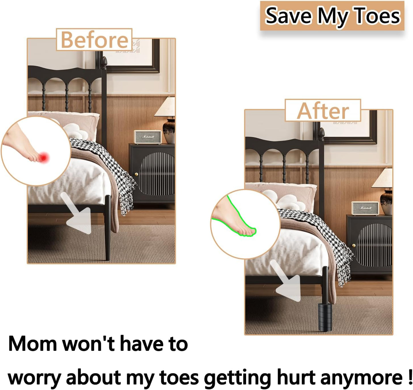 4 Pcs Bed Frame Toe Protectors, Non-Adhesive Bed Frame Leg Covers for Toe Savers, Toe Cushion for Any Furniture Leg - Prevents Toe Injuries from Hitting Hard Furniture Legs